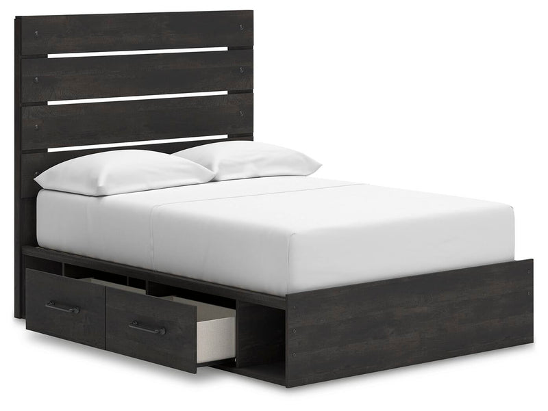 Delmorta Full Panel Storage Bed, Dresser and Mirror