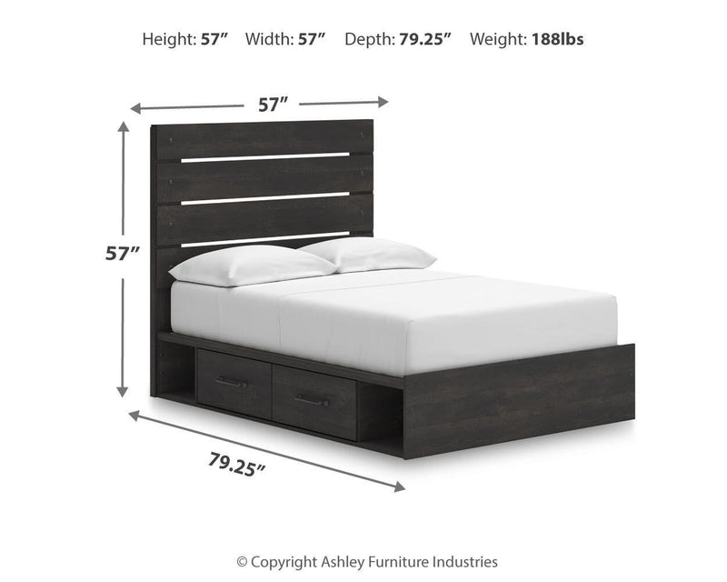 Delmorta Full Panel Storage Bed, Dresser and Mirror