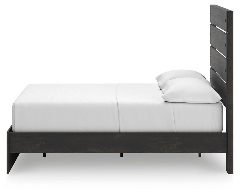 Delmorta Full Panel Storage Bed, Dresser and Mirror