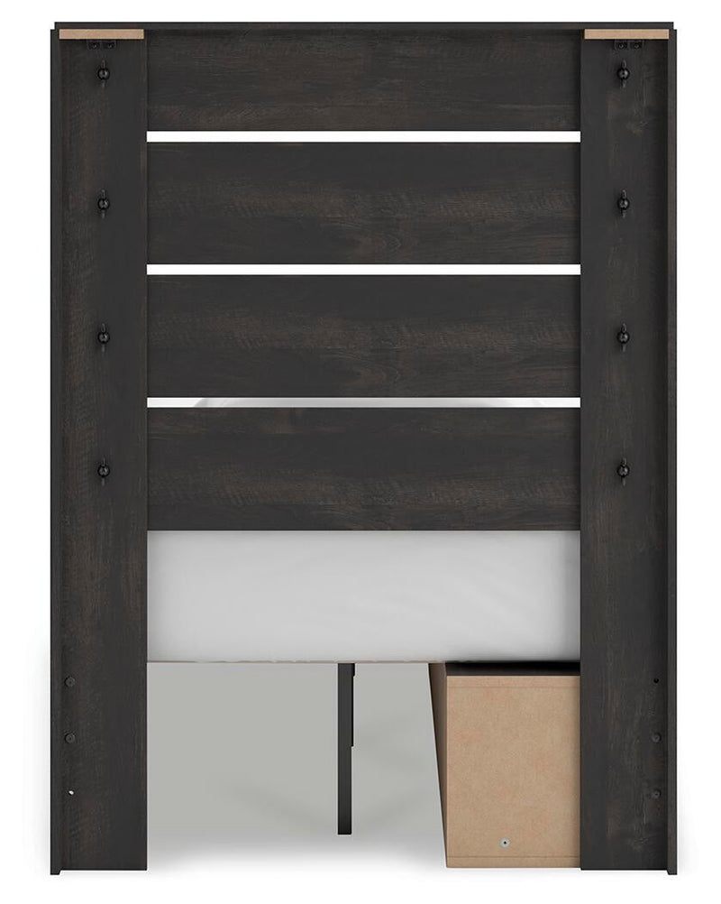 Delmorta Twin Panel Storage Bed, Dresser, Mirror, Chest and Nightstand