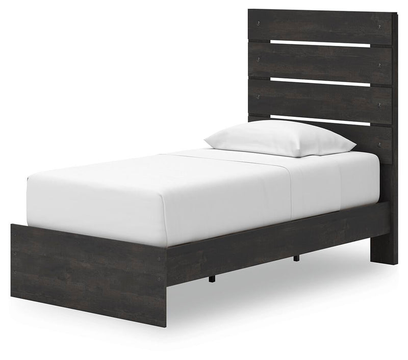 Delmorta Twin Panel Storage Bed, Dresser and Mirror