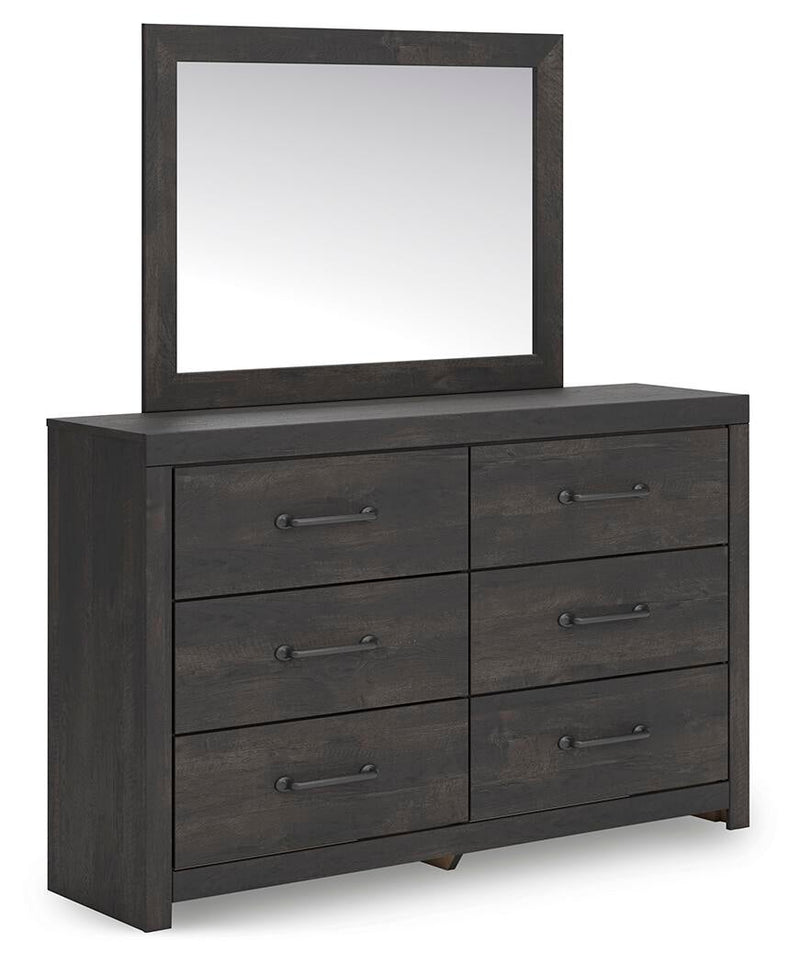 Delmorta Twin Panel Bed with Storage, Dresser and Mirror