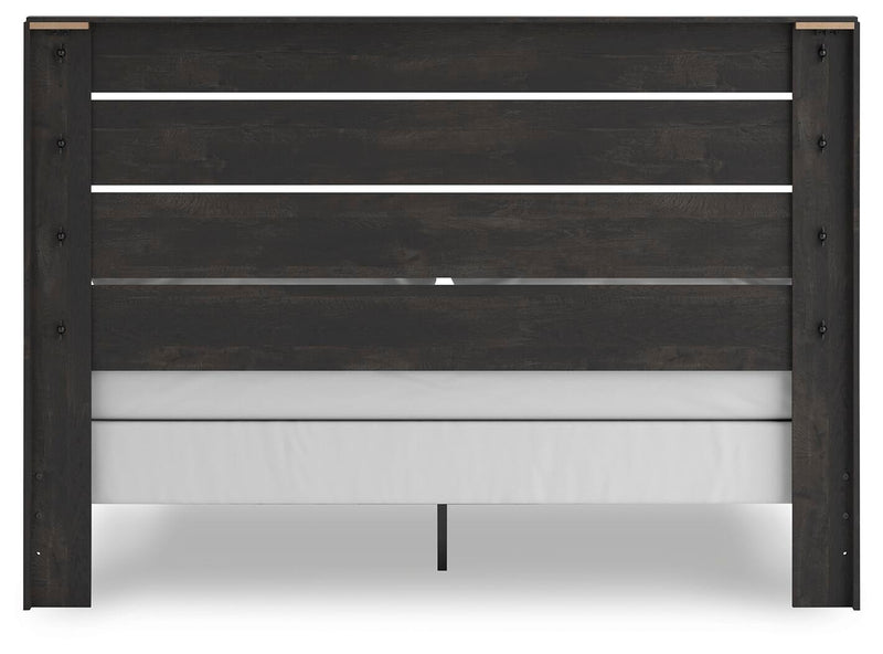 Delmorta King Panel Bed, Dresser, Mirror, Chest and Nightstand