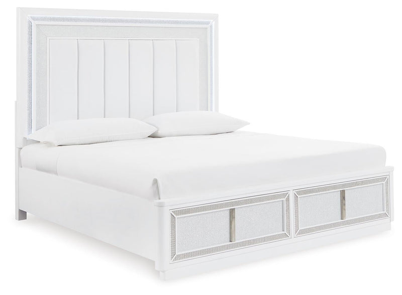 Chalanna King Upholstered Storage Bed, Dresser, Mirror, Chest and Nightstand
