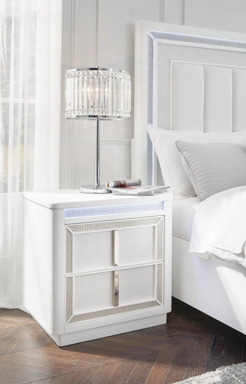 Chalanna King Upholstered Storage Bed, Dresser, Mirror and Nightstand