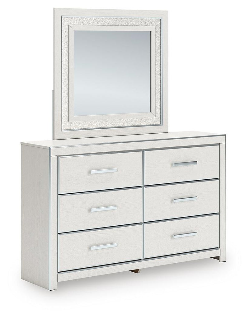 Birmonton King Upholstered Panel Platform Storage Bed, Dresser and Mirror