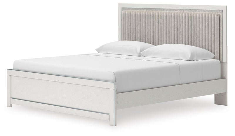 Birmonton King Upholstered Panel Platform Bed, Dresser, Mirror and Nightstand