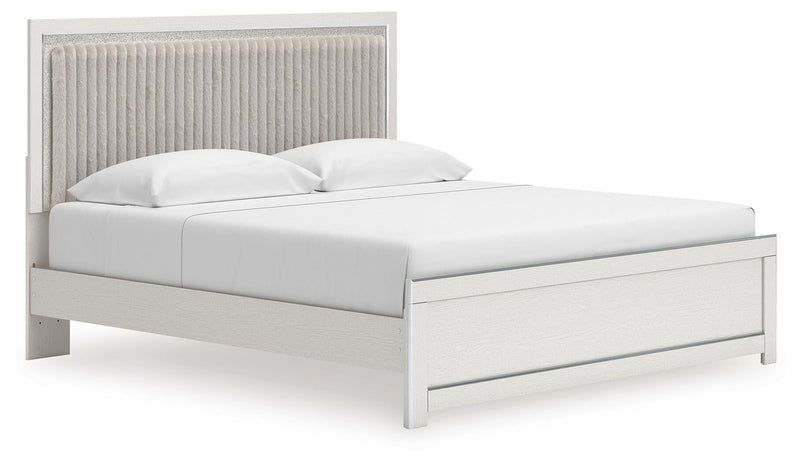 Birmonton King Upholstered Panel Platform Bed, Dresser, Mirror and Nightstand