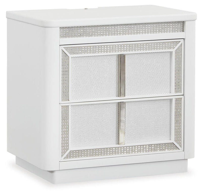 Chalanna California King Upholstered Storage Bed, Dresser, Mirror and Nightstand