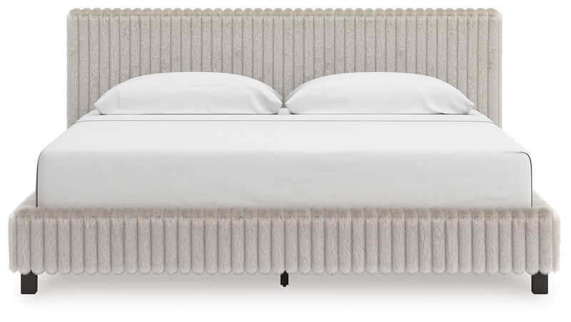 Birmonton King Upholstered Bed, Dresser, Mirror, Chest and Nightstand