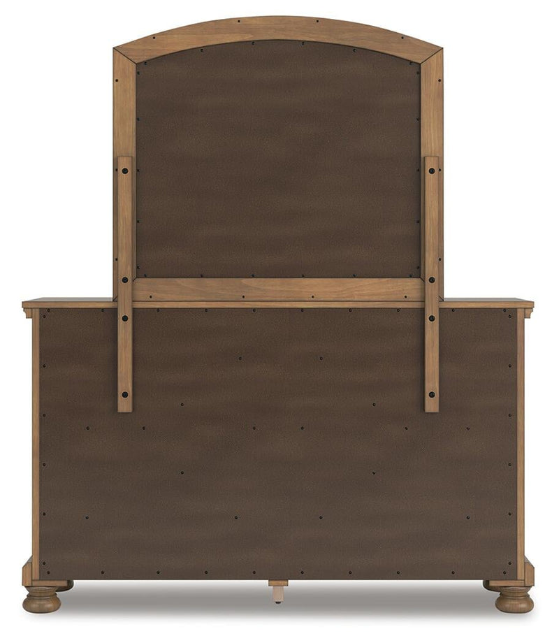 Vandenmore Queen Storage Sleigh Bed with Mirrored Dresser