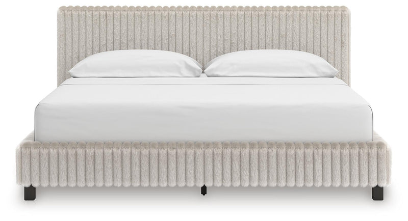 Birmonton California King Upholstered Bed, Dresser, Mirror, Chest and Nightstand