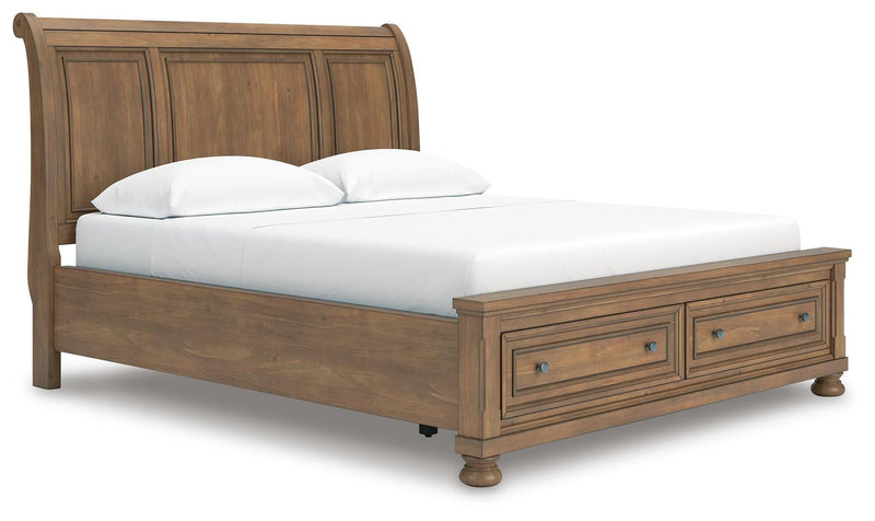Vandenmore California King Storage Sleigh Bed with Mirrored Dresser