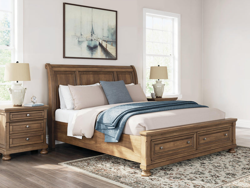 Vandenmore California King Storage Sleigh Bed with Mirrored Dresser