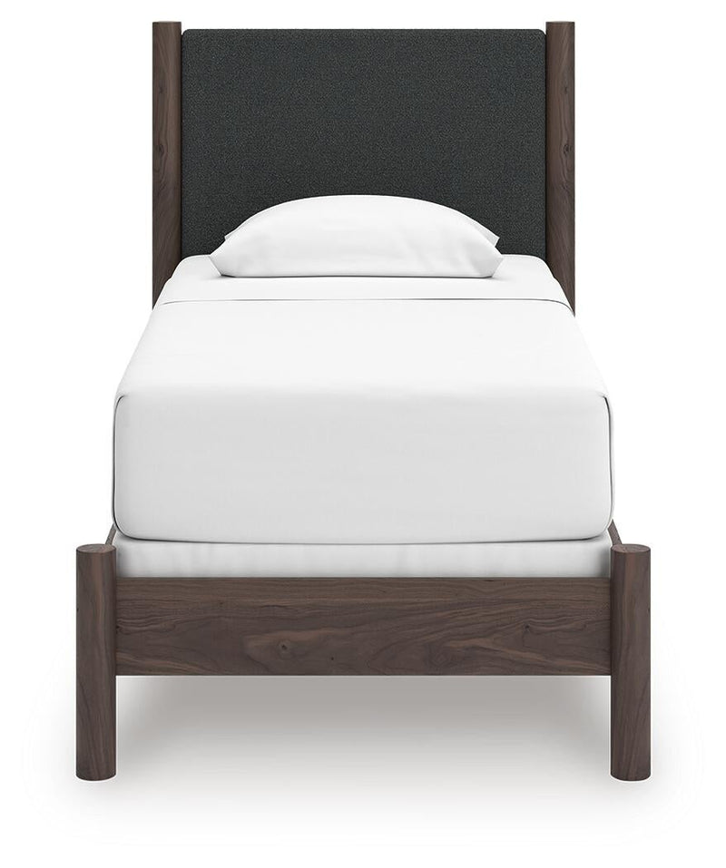 Cadmori Twin Upholstered Panel Bed, Dresser, Mirror and Nightstand