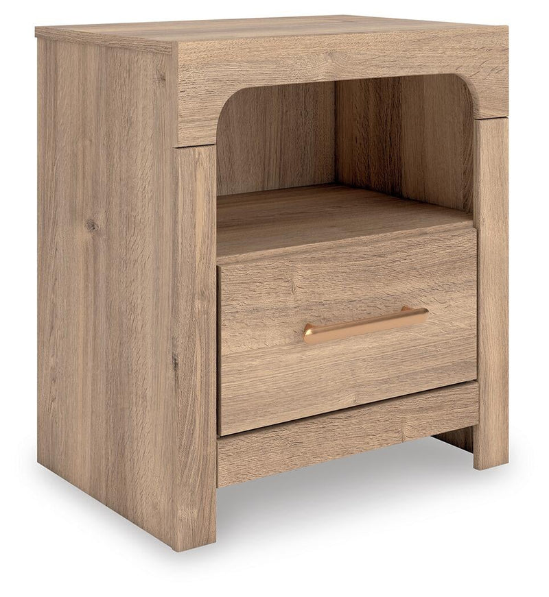 Hollymount King Upholstered Panel Bed, Dresser, Mirror and Nightstand