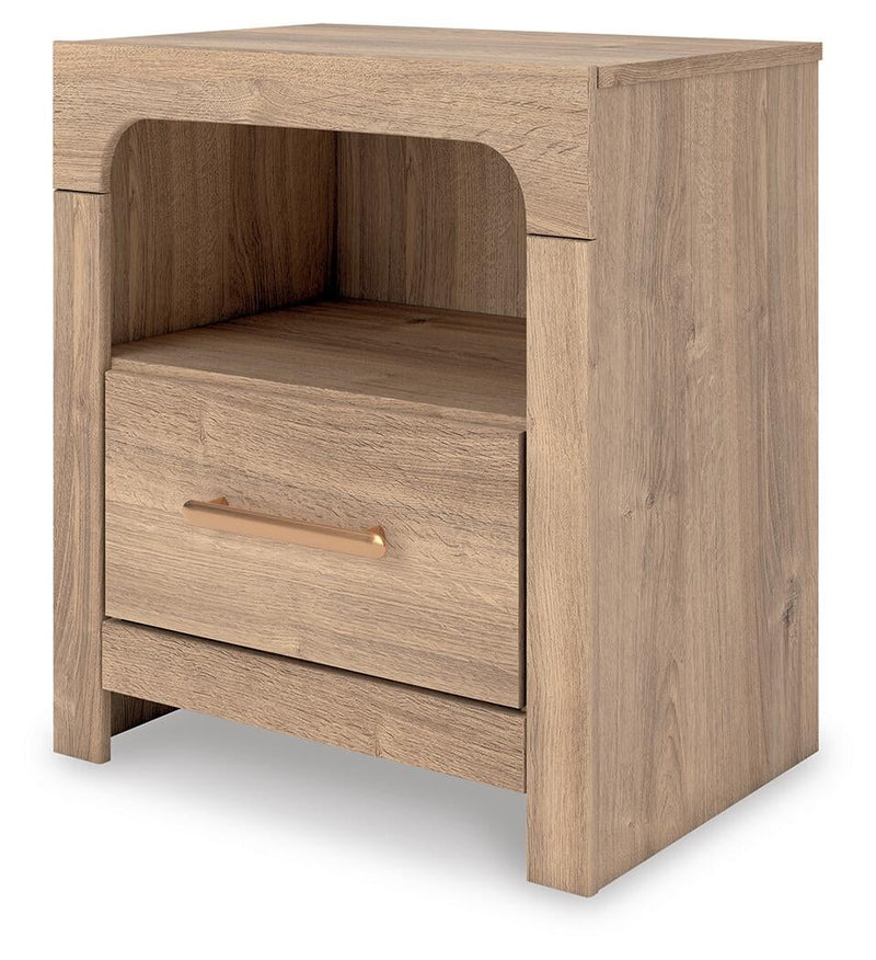 Hollymount King Upholstered Panel Bed, Dresser, Mirror and Nightstand