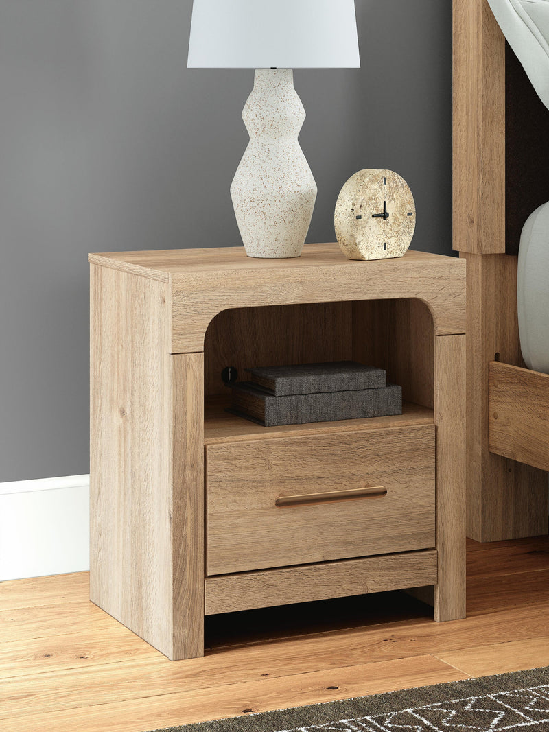 Hollymount King Upholstered Panel Bed, Dresser, Mirror and Nightstand