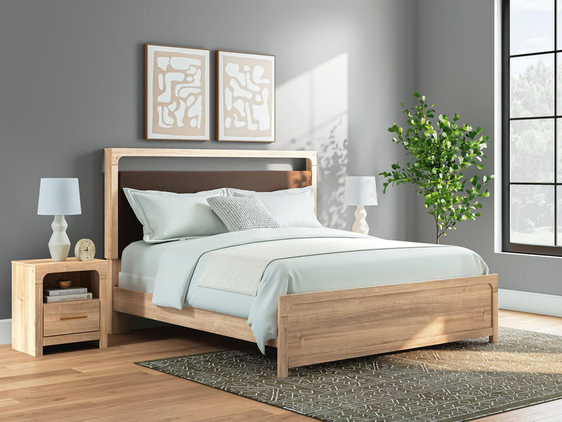 Hollymount King Upholstered Panel Bed, Dresser, Mirror and Nightstand