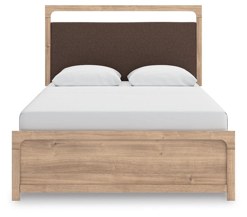 Hollymount Queen Upholstered Panel Bed, Dresser, Mirror and Nightstand