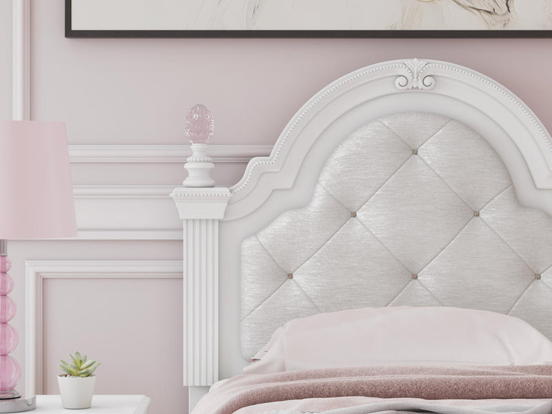Maylilly Twin Upholstered Panel Bed, Dresser and Mirror