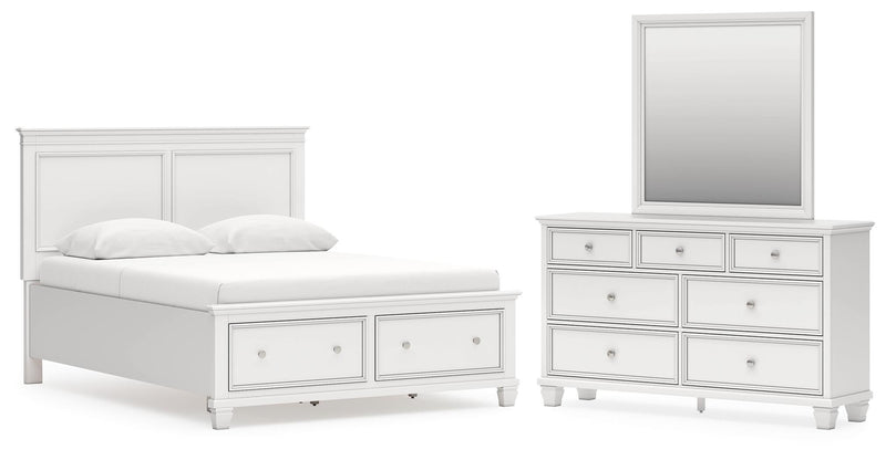 Fortman Queen Panel Storage Bed with Mirrored Dresser