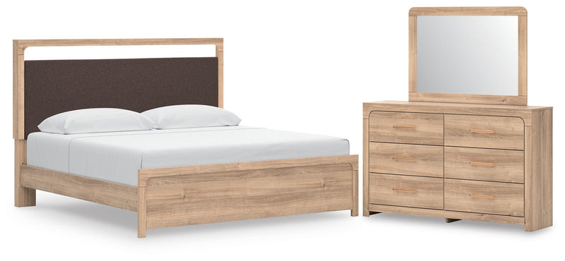 Hollymount King Upholstered Platform Bed, Dresser and Mirror