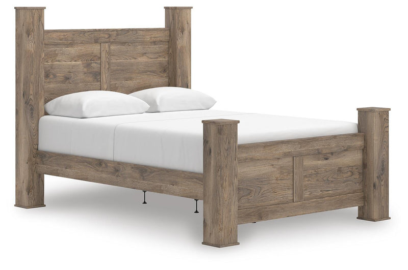 Keithland Queen Poster Bed with Mirrored Dresser and Nightstand