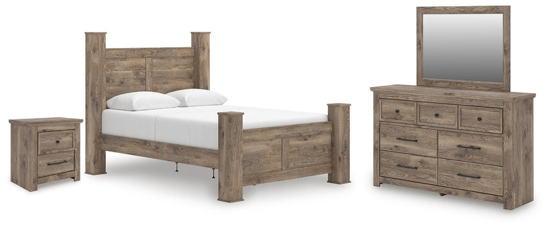 Keithland Queen Poster Bed with Mirrored Dresser and Nightstand