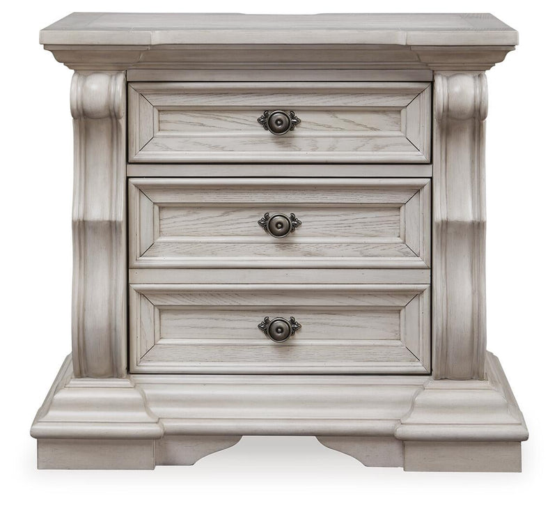 Andonhall King Upholstered Panel Bed with Mirrored Dresser and Nightstand