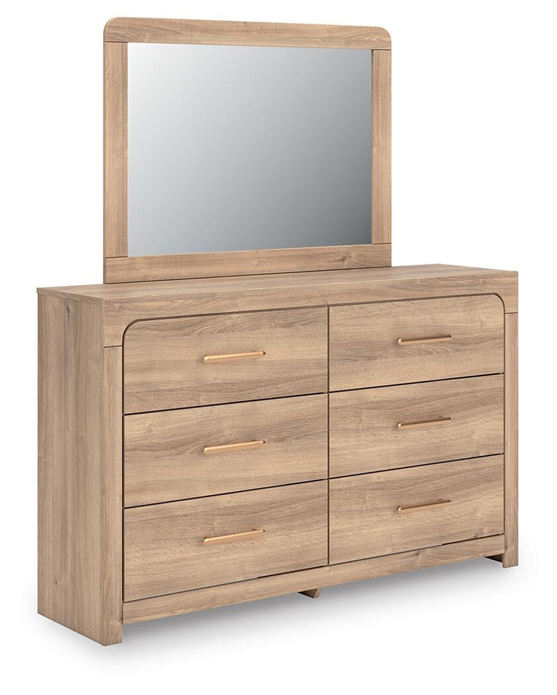 Hollymount Queen Upholstered Panel Bed, Dresser and Mirror