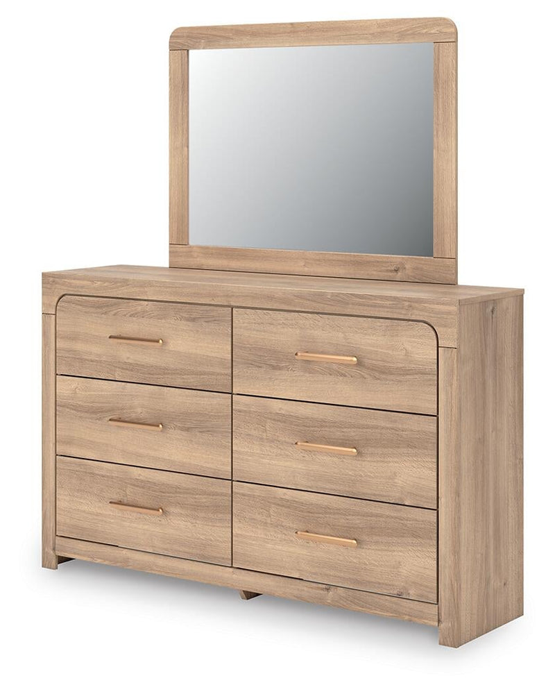Hollymount Queen Upholstered Panel Bed, Dresser and Mirror