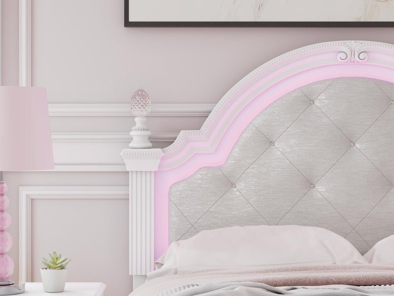 Maylilly Full Upholstered Panel Bed, Dresser, Mirror and Nightstand