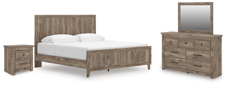 Keithland King Panel Bed with Mirrored Dresser and Nightstand