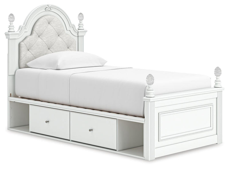 Maylilly Twin Upholstered Panel Storage Bed, Dresser and Mirror