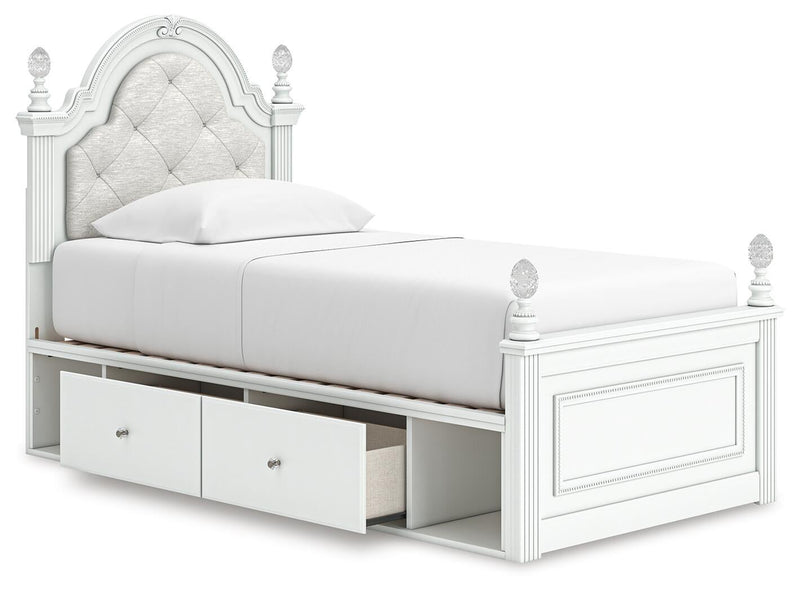 Maylilly Twin Upholstered Panel Storage Bed, Dresser and Mirror