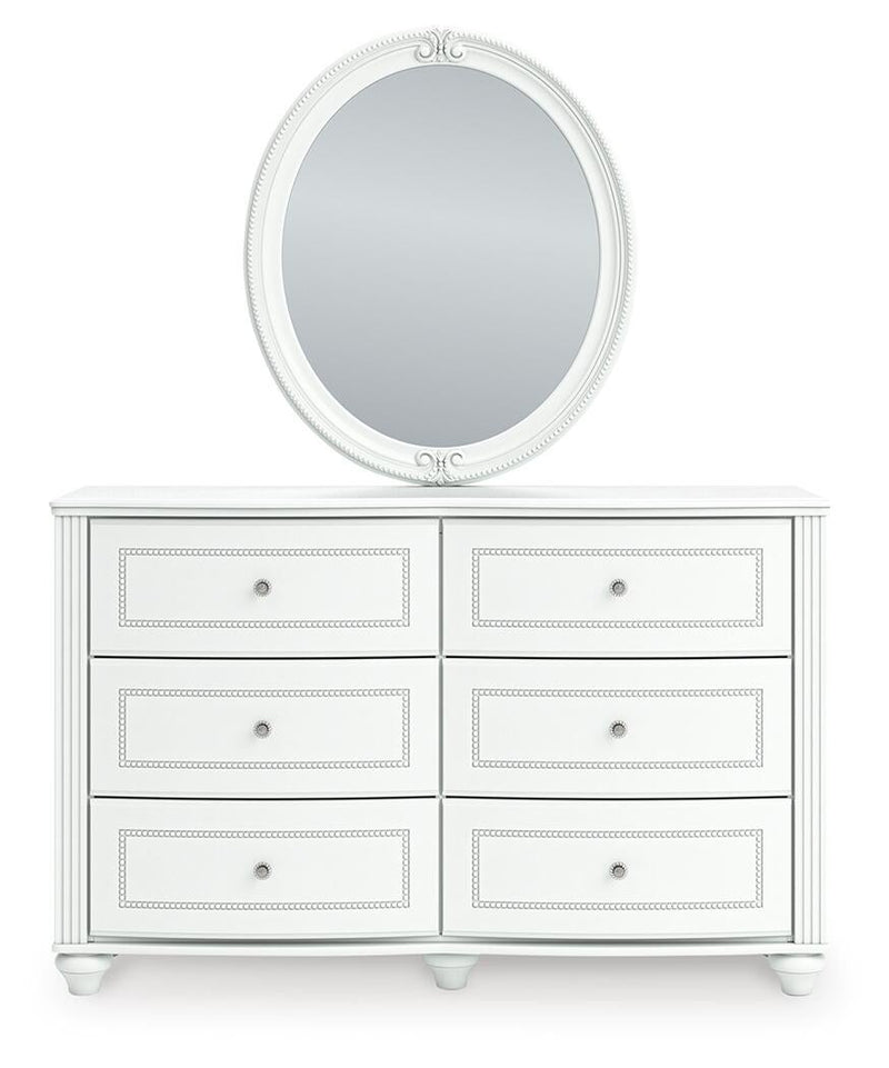 Maylilly Full Upholstered Panel Bed, Dresser and Mirror