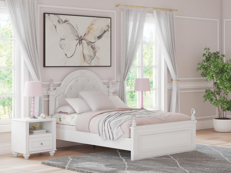 Maylilly Full Upholstered Panel Bed, Dresser and Mirror