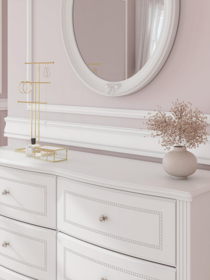 Maylilly Full Upholstered Panel Bed, Dresser and Mirror