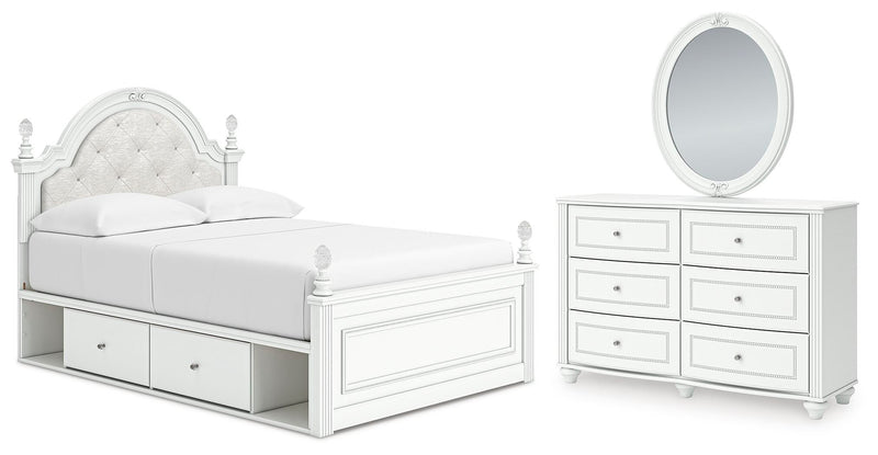Maylilly Full Upholstered Panel Storage Bed, Dresser and Mirror
