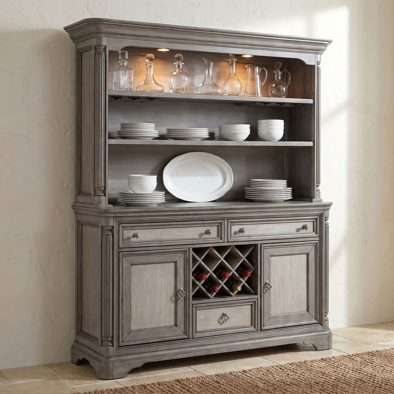 Cresswell 2-tier Touch Light Hutch Display Cabinet Weathered Taupe