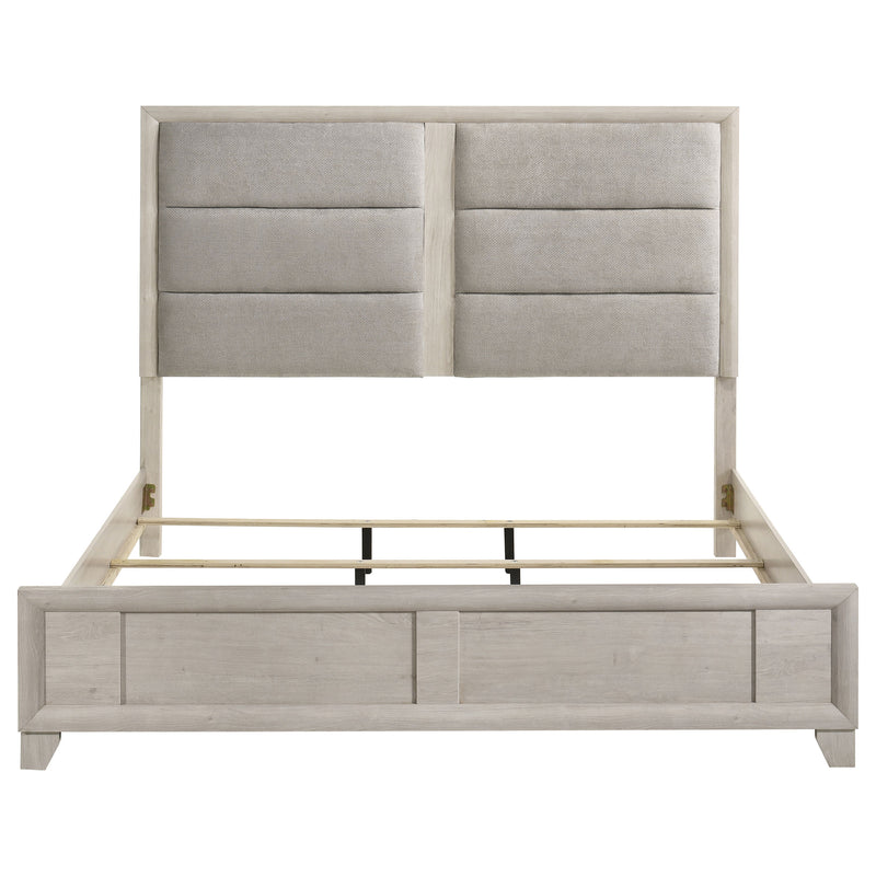 Farre Eastern King Upholstered Platform Panel Bed Washed Grey