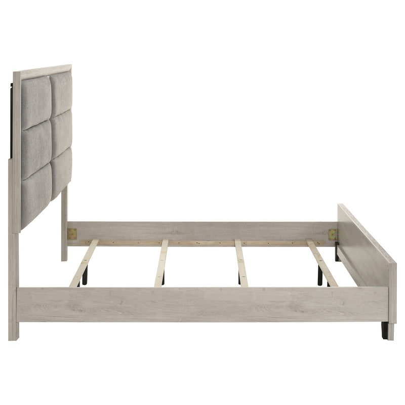 Farre Eastern King Upholstered Platform Panel Bed Washed Grey