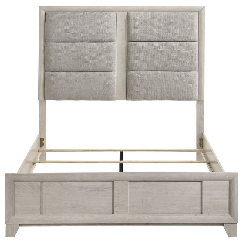 Farre Queen Upholstered Platform Panel Bed Washed Grey