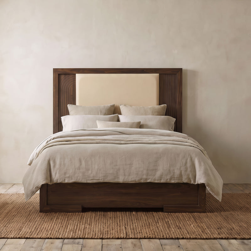 Etienne Queen Velvet Upholstered Panel Bed Walnut