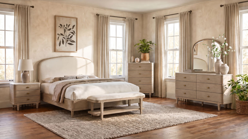 Lucaire California King Upholstered Panel Bed Sandstone