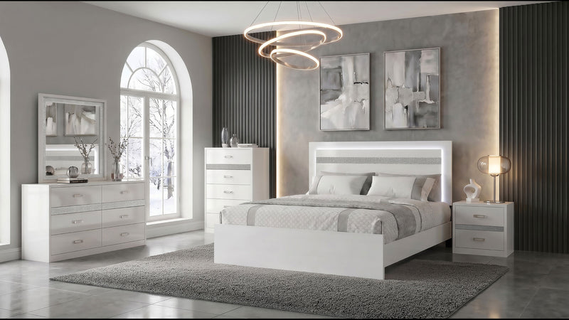 Viana 6-Drawer Bedroom Dresser with Chrome Pulls White High Gloss