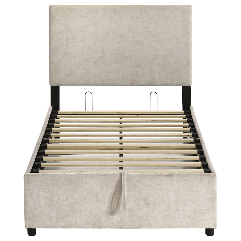 Reeves Upholstered Twin Lift-Top Storage Platform Bed Beige