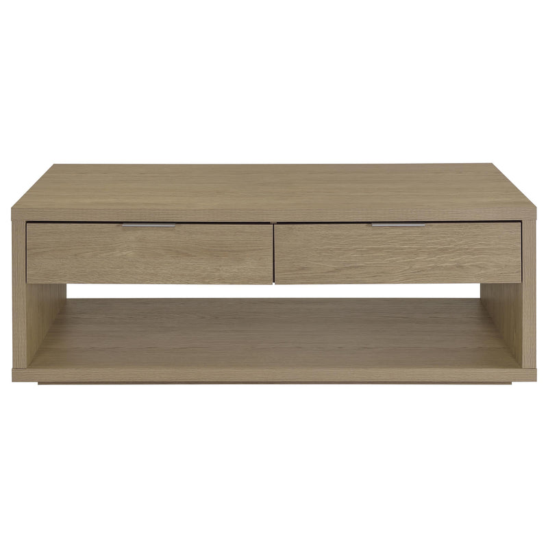 Ingram 2-Drawer Rectangular Coffee Table with Open Shelf Latte