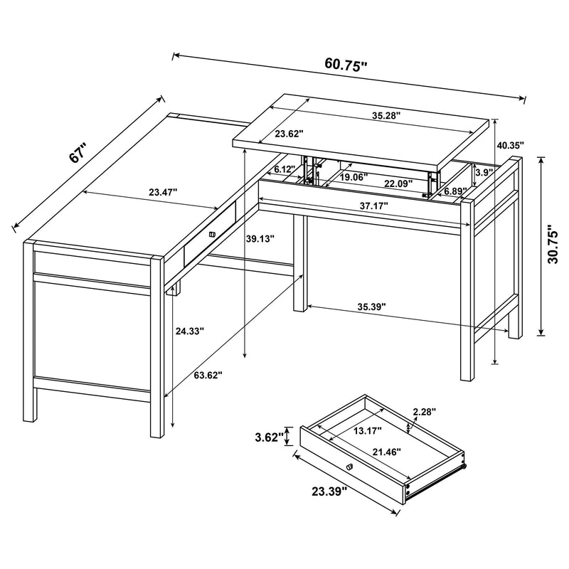 Hogan 1-drawer Lift Top L-shape Computer Writing Desk Mango